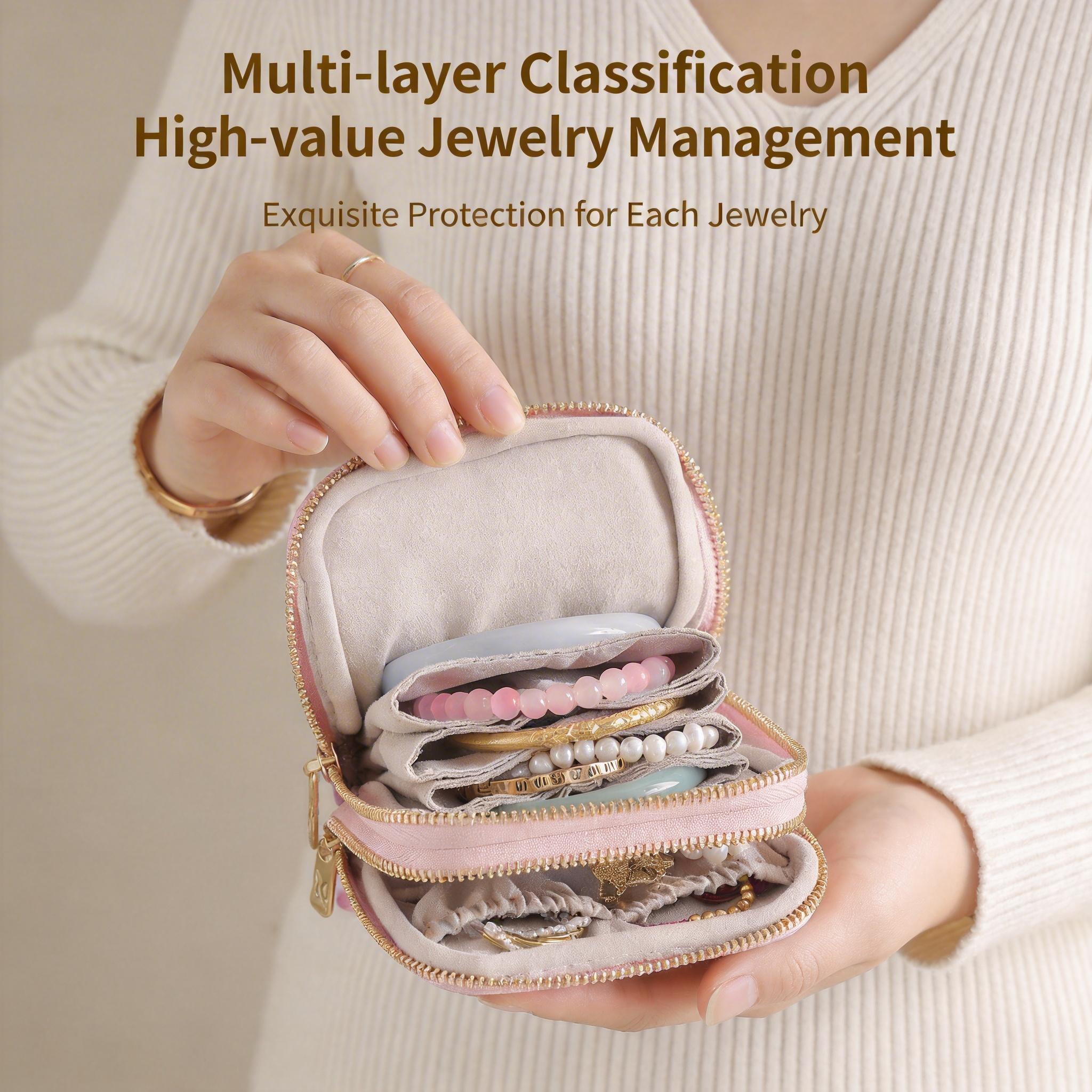 Double-Layer Velvet Travel Jewelry Box, Portable Mini Jewelry Organizer Case for Earrings, Necklaces, Bracelets, Anti-Tarnish Storage Bag for Travel & Daily Use  lala gift for sister