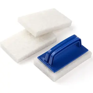 Handled Bath Scrubber, Bathroom Scouring Pad, Heavy Duty Cleaning Sponge Scrub Brush, Non-Scratch Remove Soap Scum, for Cleaning Shower Tile Bathtube Sink Spas Hot Tubs, Swimming Pool Step & Corner