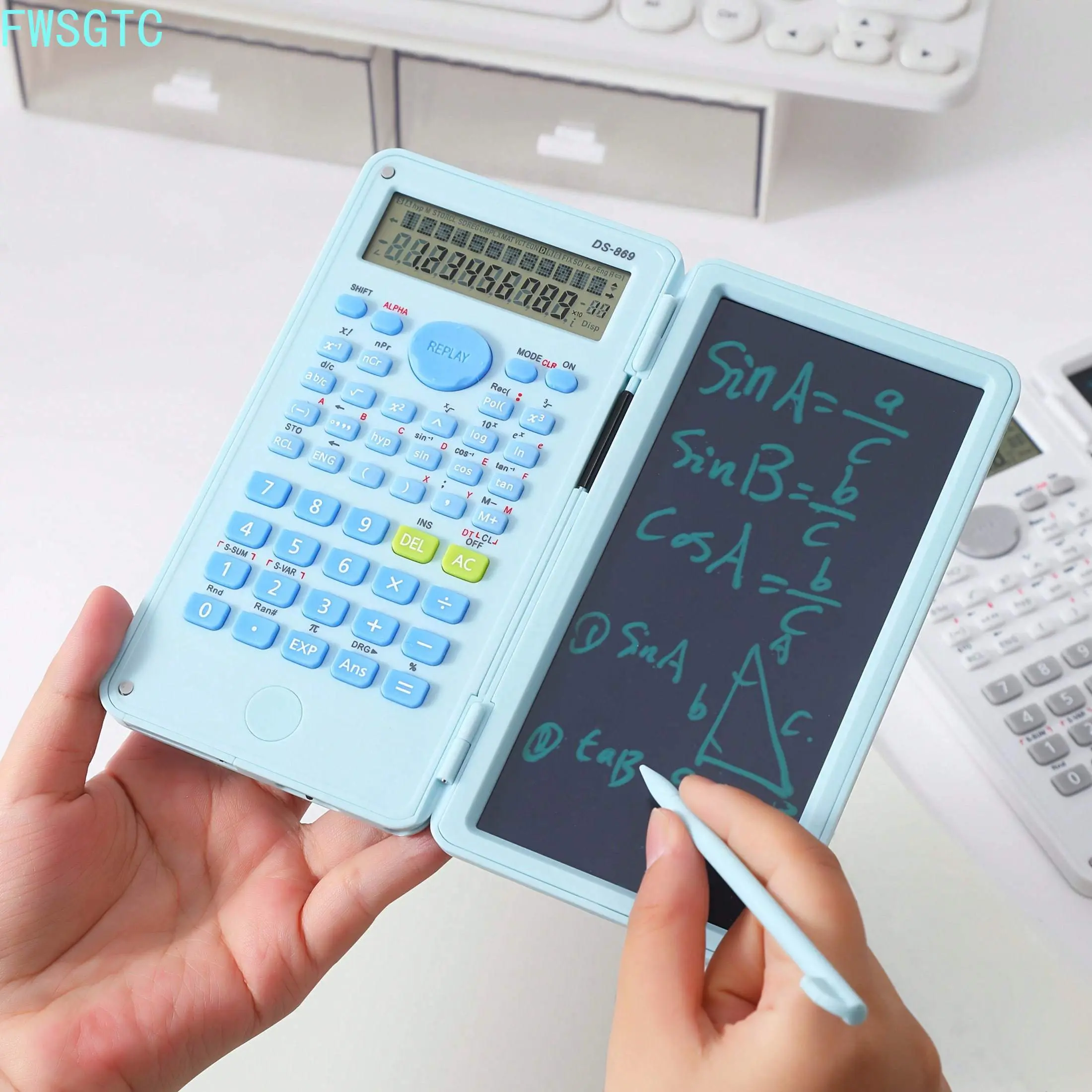 Multicolor Foldable Scientific Calculator With Built-In Writing Board Portable All In One Student Office Engineering Exam Math Computing Efficiency Tool summervibes
