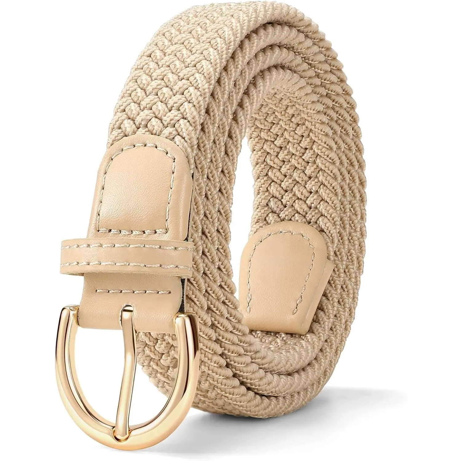Braided Belt for Women, Elastic Stretch Woven Golf Fabric Cloth Thin Waist Belt for Jeans Pants,Gold Buckle