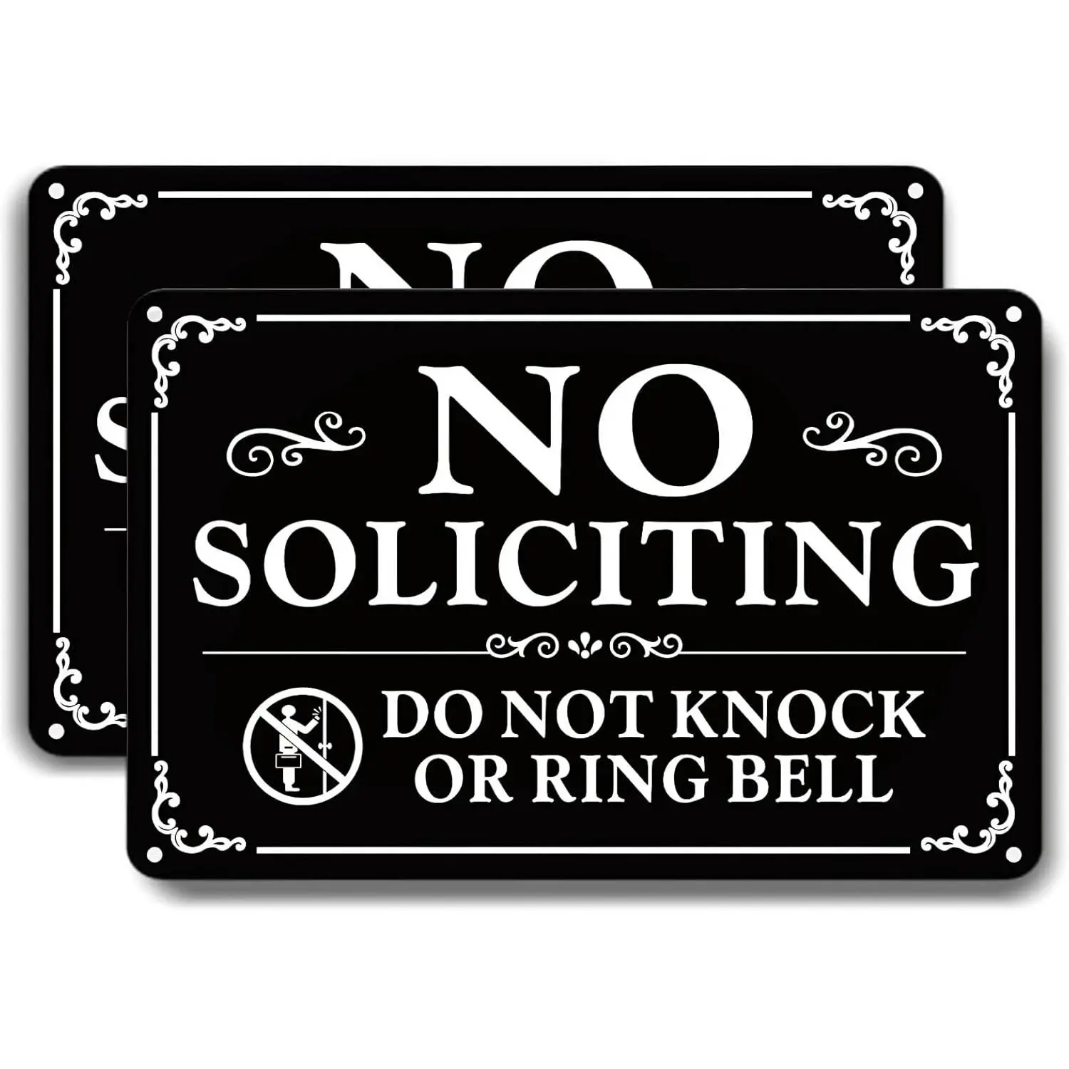 No Soliciting Sign for Front Door 9x6 Inches, 2 Pack Self-Adhesive  Metal Do Not Knock or Ring  Sign, Weatherproof Rustproof No Soliciting Signs for House Yard Business, Fade Resistant