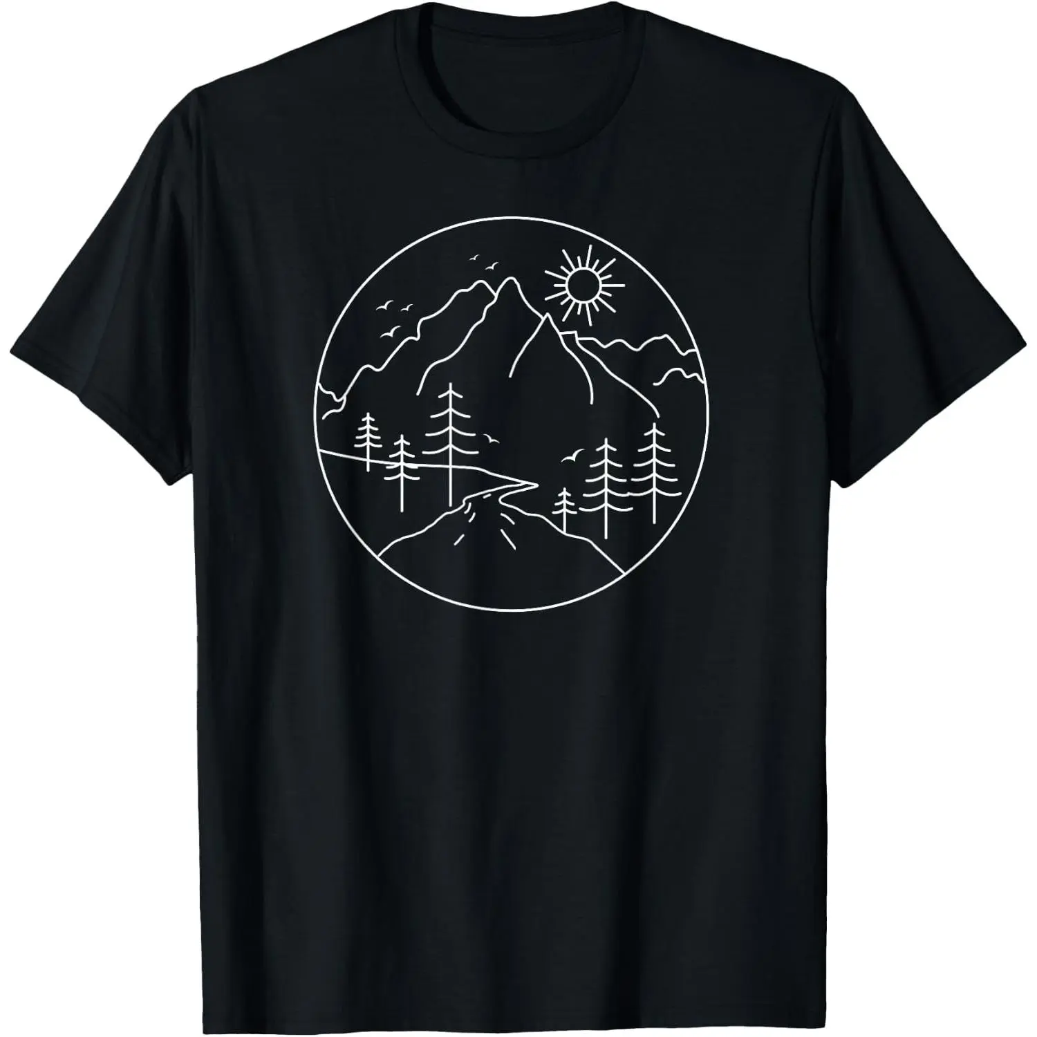 Sunrise Mountain Graphic T-Shirt, Nature Hiking Camping Landscape Print Short Sleeve Cotton Tee, Outdoor Adventure Lover Casual Shirt