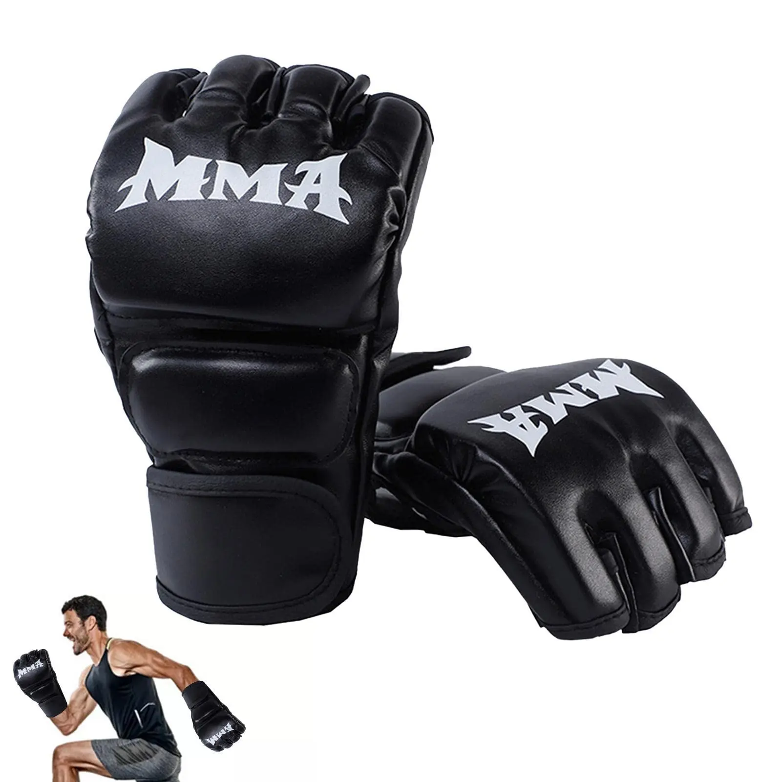 Lightweight Martial Arts Gloves 2-Piece Set, Unisex Split-Finger Open Palm Design, Adjustable & Breathable for MMA Workout & Speed Bag Training