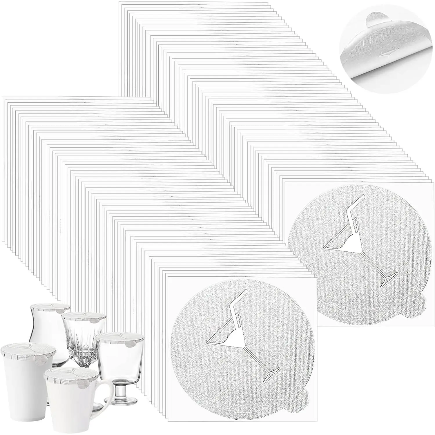 100 Pack Drink Protective Cap, 4 Inch Disposable Drink Covers for Protection, Adhesive Drinking Glasses Covers Drink Protector Stickers, Fits  Cup Sizes