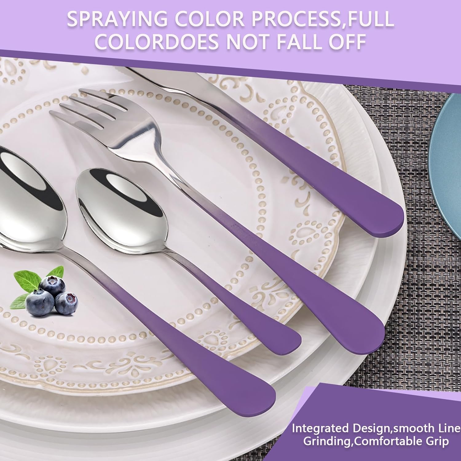 24 count Flatware Set, Stainless Steel Cutlery Set with Silverware Holder, Modern Eating Tableware Set Includes Dinner Forks Spoons, Silverware Set Service for 6 (Purple) 24 count Flatware Set, Stainless Steel Cutlery Set with Silverware Holder, Modern Eating Tableware Set Includes Dinner Forks Spoons, Silverware Set Service for 6 (Purple)