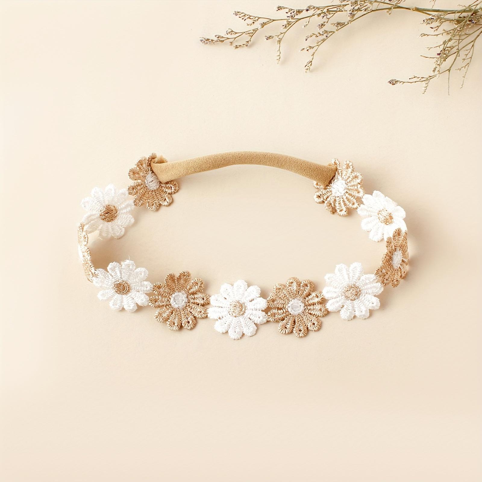 3 White Embroidered Baby Headbands, Deli