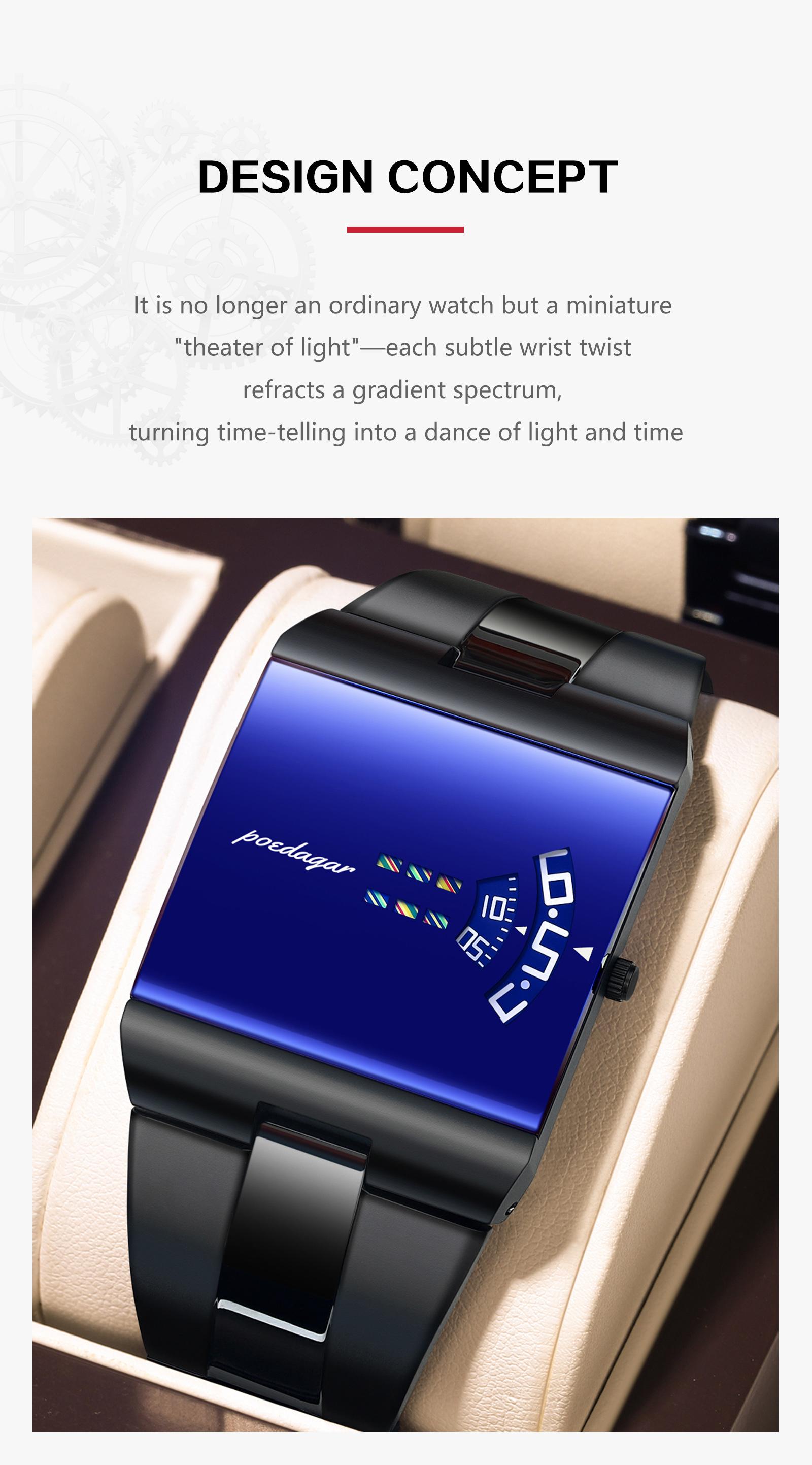 POEDAGAR Top Rectangular Original Men's Watch Waterproof Fashion Men's Watch Stainless Steel Quartz Sports Men's Watch+Box