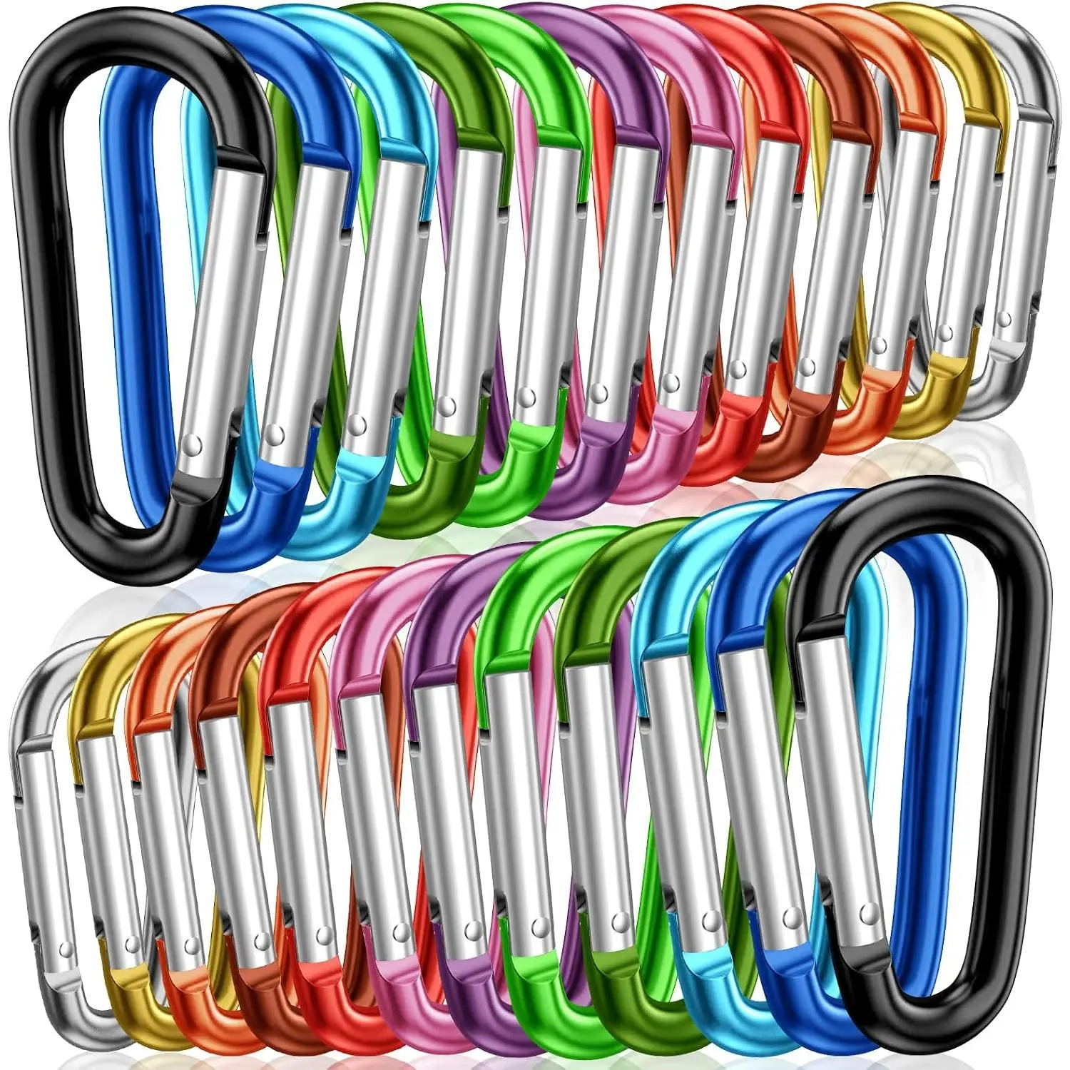 STURME 2" Aluminum D Ring Carabiners Clip D Shape Spring Loaded Gate Small Keychain Carabiner Clip Set Outdoor Camping Mini Lock Snap Hooks Spring Link Key Chain Durable Improved 24 PCS