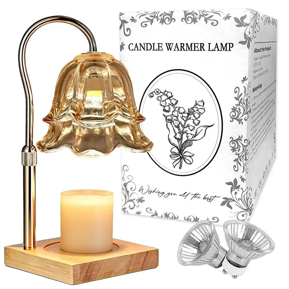 Aesthetic Gold Floral Candle Warmer Lamp with Timer Safe Home Fragrance Bedroom Decor