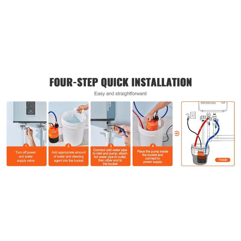 VEVOR Tankless Water Heater Flushing Kit, Includes Efficient Pump 5 Gallon Pail 2 Hoses Descaling Powder, Wrench and Adapter for Quick Install Easy to Start, Water Heater Flush Kit