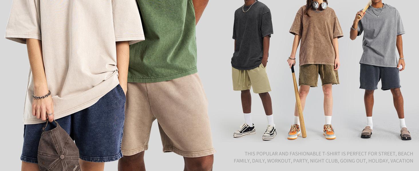 Gihuo 4 Pack Men Women Oversized Tshirts for Men Acid Wash Loose Fit Vintage Cotton Heavyweight T Shirts Baggy Tees Unisex Tops Casual Soft