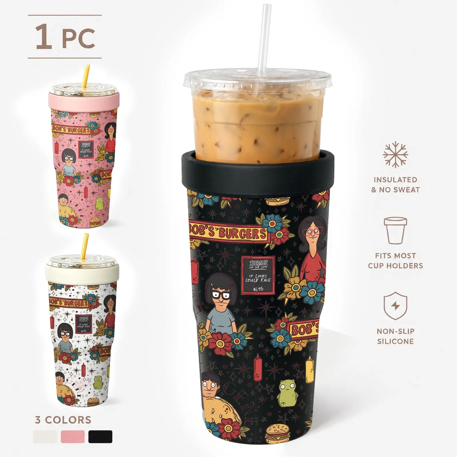 1 Pc 32oz Bob's Burgers Cartoon Theme Insulated Can Cooler Tumbler, Insulated Drinkware, Double Wall, Leak Proof, Cold 24H, Hot 12H, No Sweat, Fits Most Cup Holders, Non Slip Silicone, Camping Must Have, Fun Gift, BBQ, Party, Travel