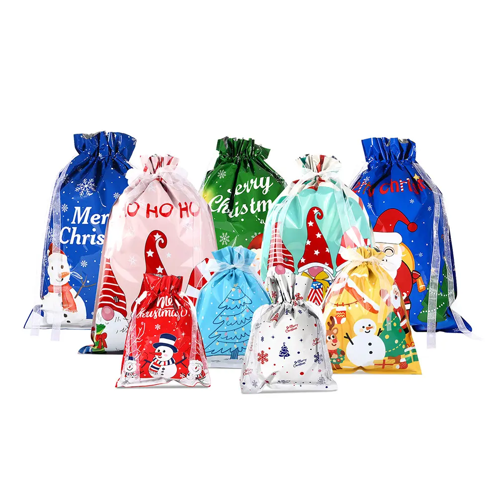 2026 Christmas Gift Bags 60-piece set Drawstring Bags For Candy Parties Santa Claus Packaging Bags Themed Gift Candy Bags Set
