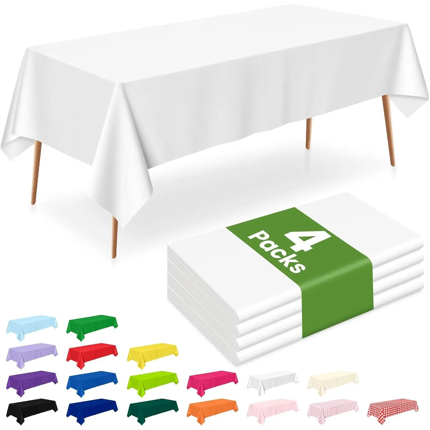 4 Pack White Plastic Table Cloth Disposable, 54 x 108 Inch Rectangle Tablecloth, Party, Picnic, Wedding, Decorative Tablecloths Plastic Cover