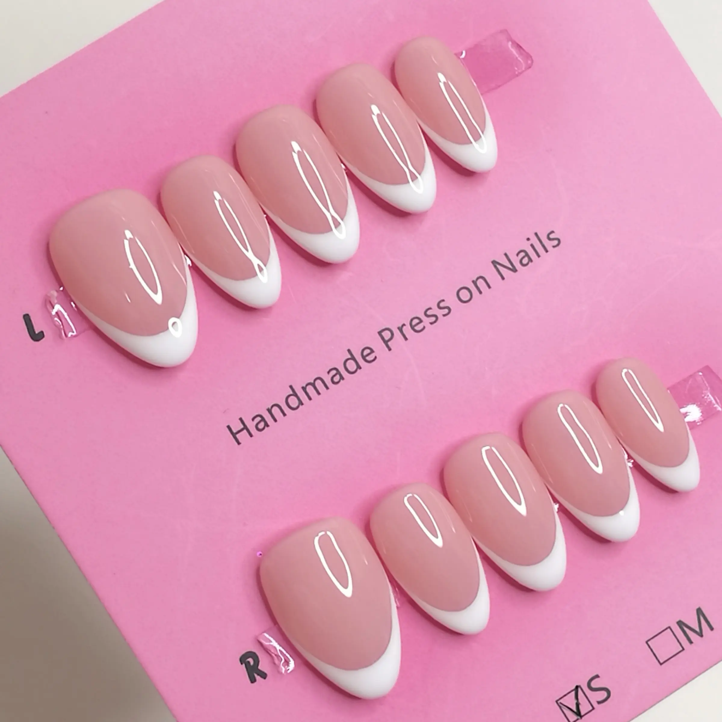 Delicatething Luxury Handmade Salon-Quality Press On Nails 10pcs Handmade Short Almond False Nails, Classic French Tip Nails, Wedding Nail Art, 4 Sizes XS-S-M-L, Perfect Gift for Women