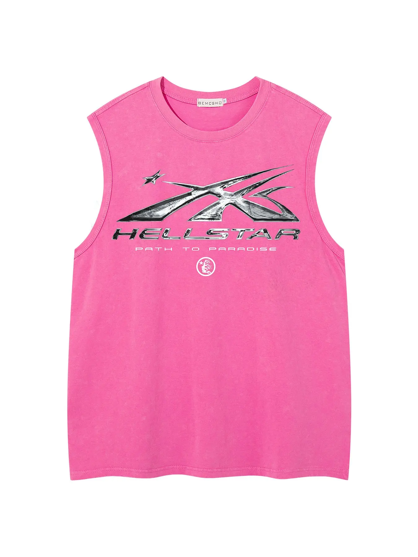 American Vintage Dark Street Style, Washed Dyed Star and Flame Graphic Design, Men's Summer New Fashion Casual Sport Sleeveless Top