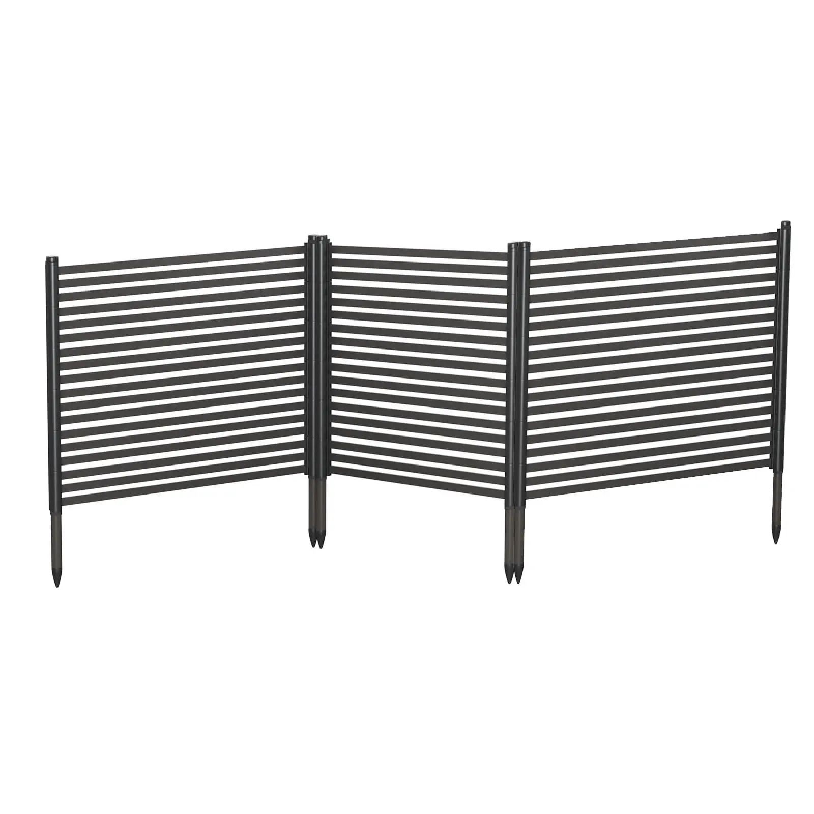 3-Panel Metal Privacy Fence Screen, No-Dig Garden Fence with Ground Spikes & Base Feet, Rust-Proof Steel Outdoor Barrier for AC Unit Trash Can Patio Yard, Modular Decorative Fencing Black/Brown