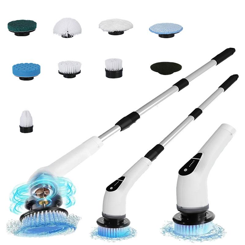 Electric Spin scrubber with 5-speed, Cordless power scrubber, Floor cleaning tool, electric cleaning brush with 8 replacement brush heads and detachable telescopic pole, electric bathroom scrubber for floors, tiles, USB Rechargeable