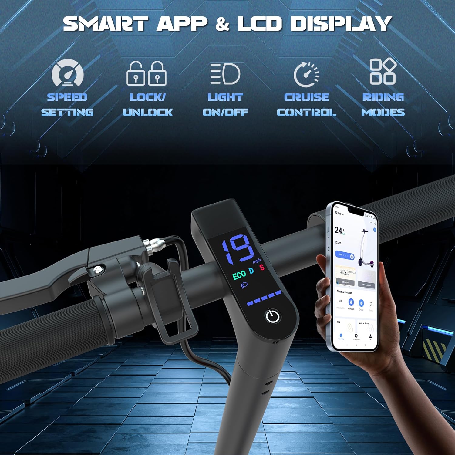 SUNDAY MIRTH Electric Scooter for 10+, 350W Motor, Max 12Miles Long Range, 19 MPH Max Speed, 8.5" Solid Tire, Lightweight Foldable E-Scooter with Dual Braking, Digital Display, Cruise Control