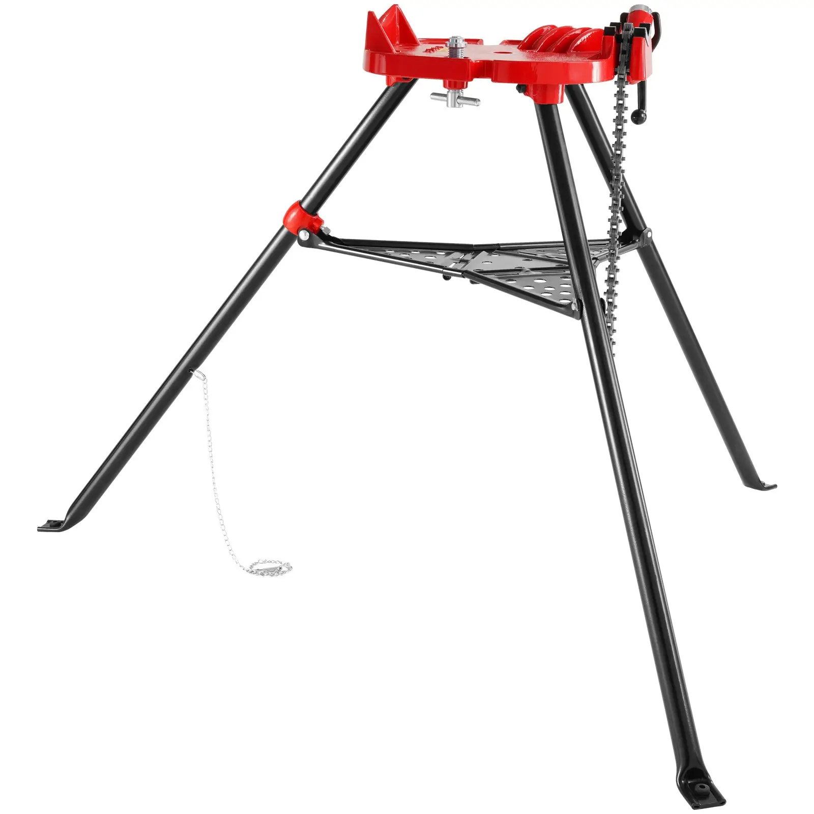 【DealsForYouDays】VEVOR 460-6 Tripod Pipe Chain Vise 1/8"-6" Capacity, Pipe Stand Portable Foldable Steel Legs, Pipe Stands with Tool Tray, Tripod Stand Chain Vise Ideal for a Variety of Pipe Materials