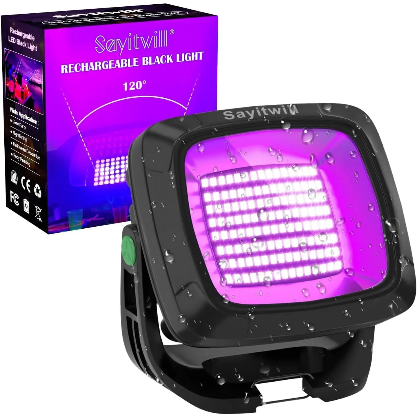 Portable UV Light - Rechargeable 395nm 6000mAh Cordless Ultraviolet Flood Blacklight, Glow Effect Tool for Halloween & Party Lighting