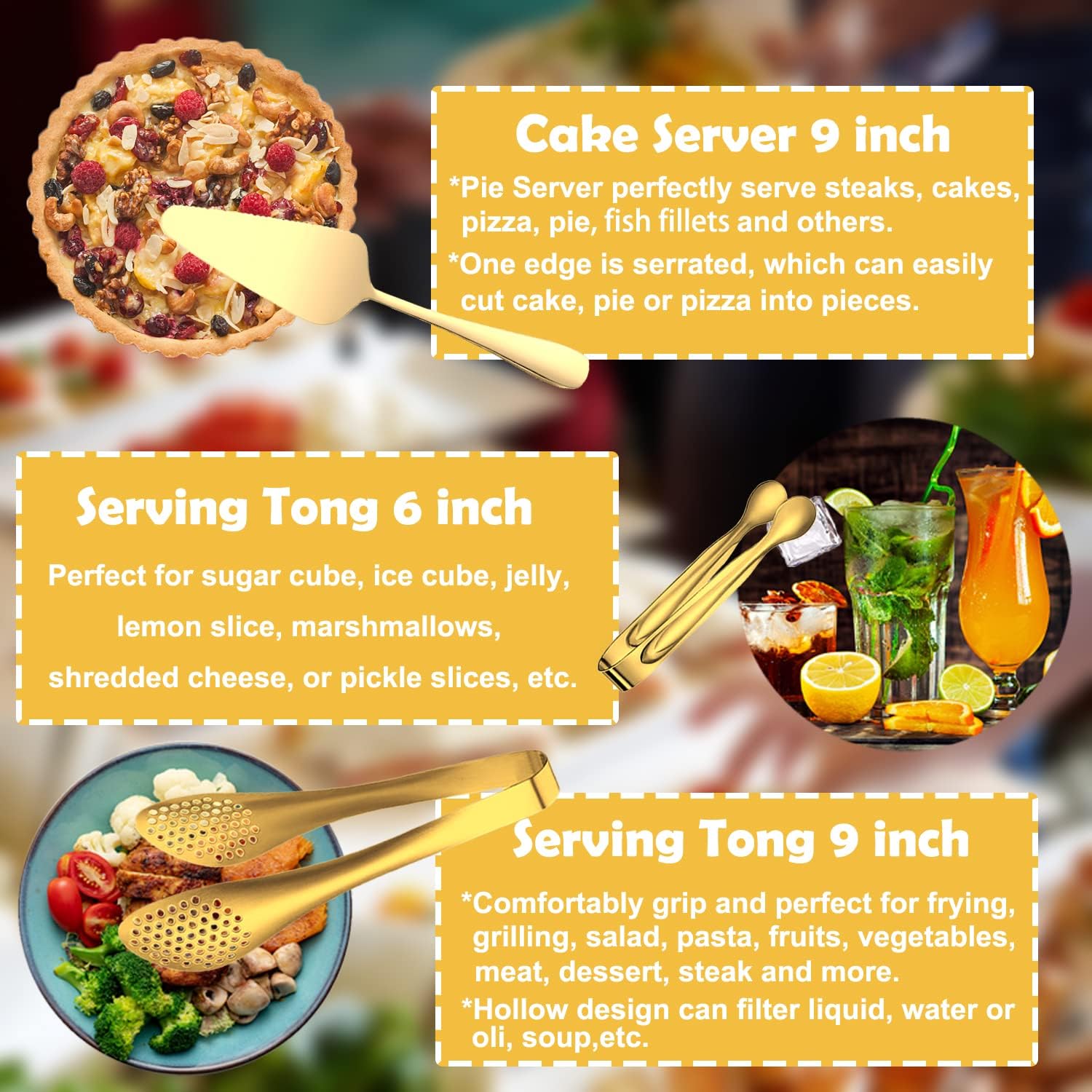 11 count Serving Utensils, Large Stainless Steel Spoons Forks Tongs, Pie Server, for Hostess Buffet Catering Banquet Party, 11 count Serving Utensils, Large Stainless Steel Spoons Forks Tongs, Pie Server, for Hostess Buffet Catering Banquet Party,