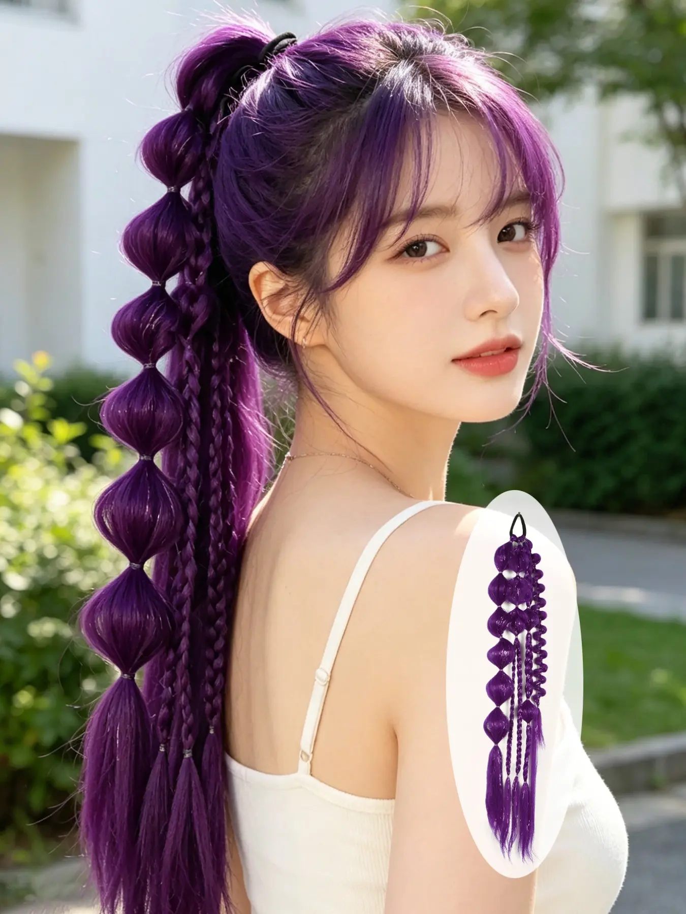 1pc Sparkling Glitter Hair Multicolor Braided Ponytail + Bubble Ponytail Hair Bundle For Women, Y2K Style Ponytail, 22 Inch Wrap Around Voluminous Curly Ponytail, Curly Braided Straight Texture Hairband Ponytail Hair Bundle