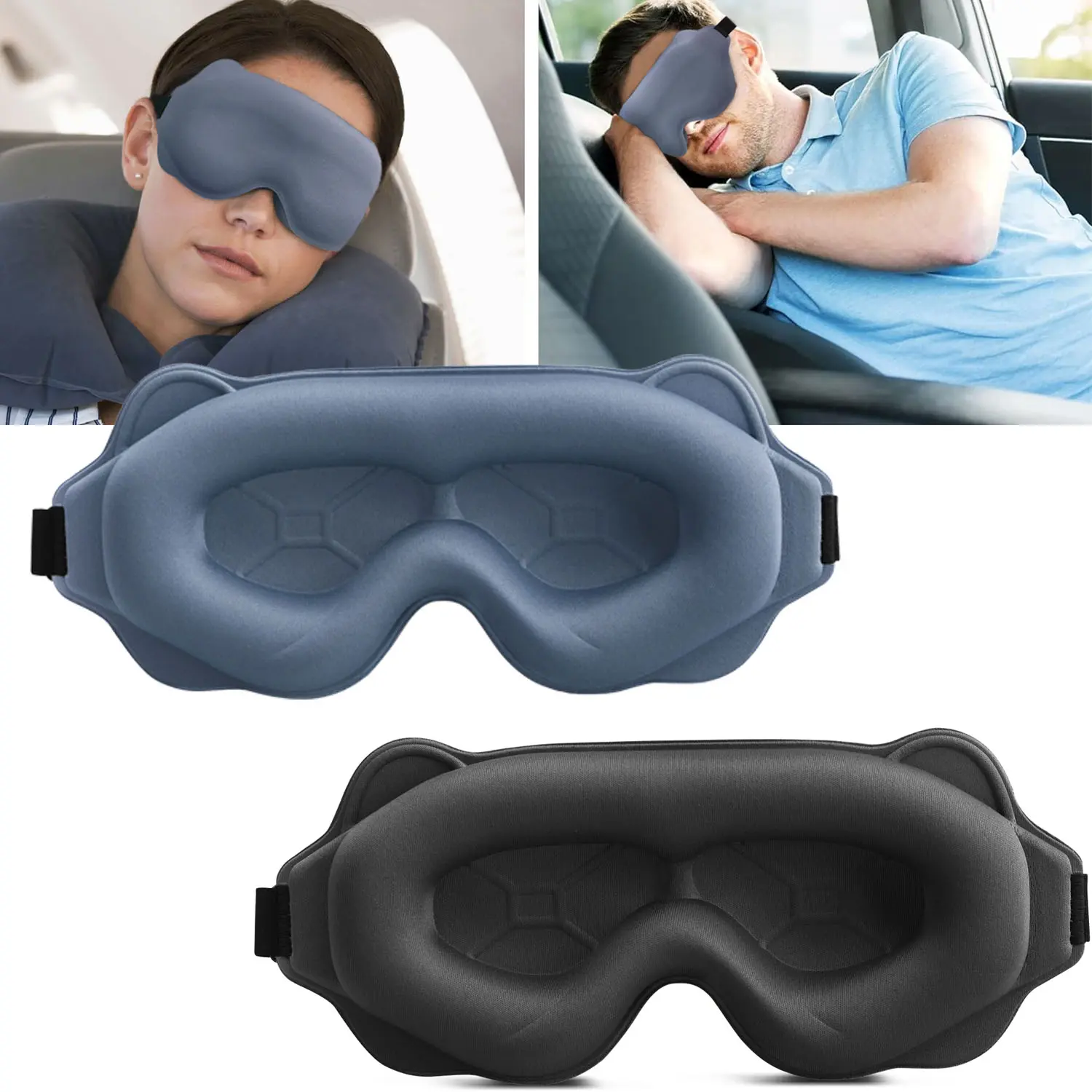 1/2PCS 3D Contoured Sleep Mask Men Women for Sleeping Sleep Aid Memory Foam Light Blocking Eye Mask Breathable Soft Eye Cover for Travel Nap Night Sleep