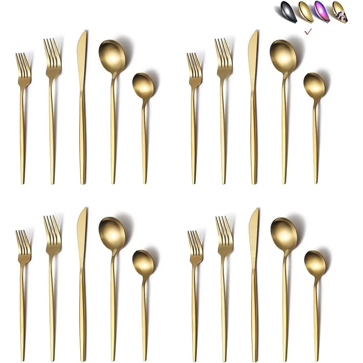 Matte Gold Silverware Set 40 Pieces, Stainless Steel Golden Flatware Set, Titanium Plating Cutlery Set, Matte Gold Utensil Sets, Service Set  8 (Matte Golden)