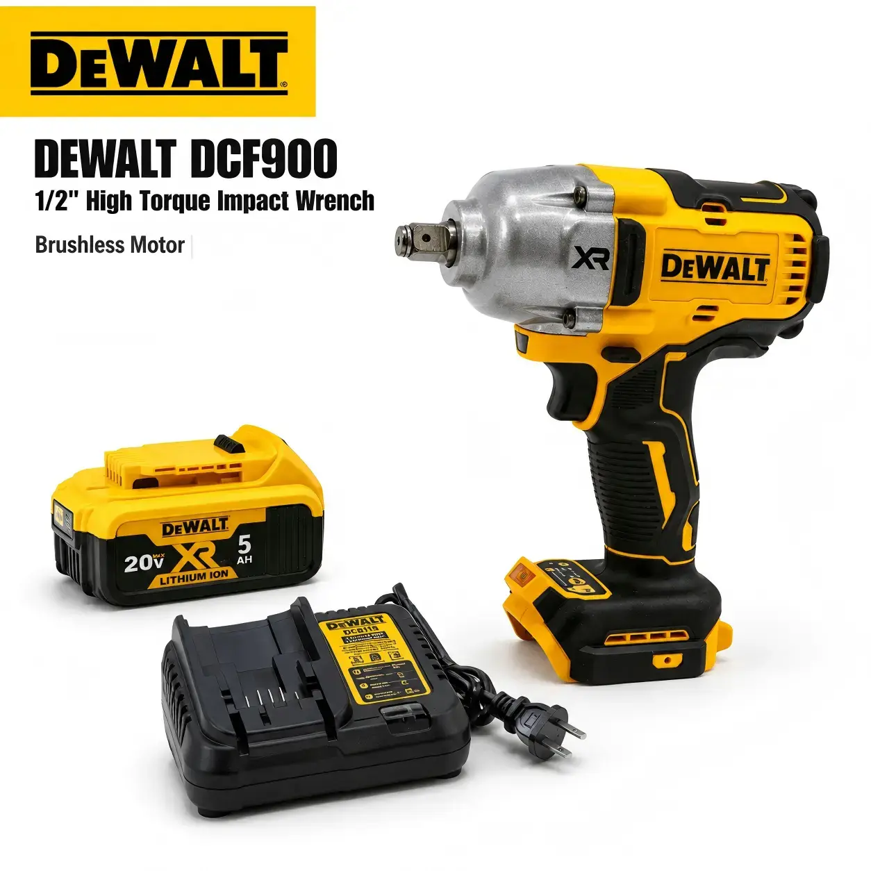 DEWALT DCF900 Cordless 90-Degree 1/2" High-Torque Brushless Impact Wrench, 900N.m Power, Multi-Bolt Extractor Kit, Heavy Duty, Ideal for Truck Lug Nuts, Machinery Maintenance, Cordless 90-Degree Impact Tool Multitools & Accessories, Cordless Impact Wrench