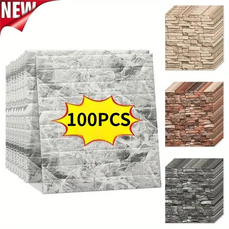 100pcs Self-Adhesive Brick Wallpaper Peel and Stick, Easy Clean and Cut, 38.5cmx35cm, Ideal for Living Room, Kitchen, Bedroom, Office Decor
