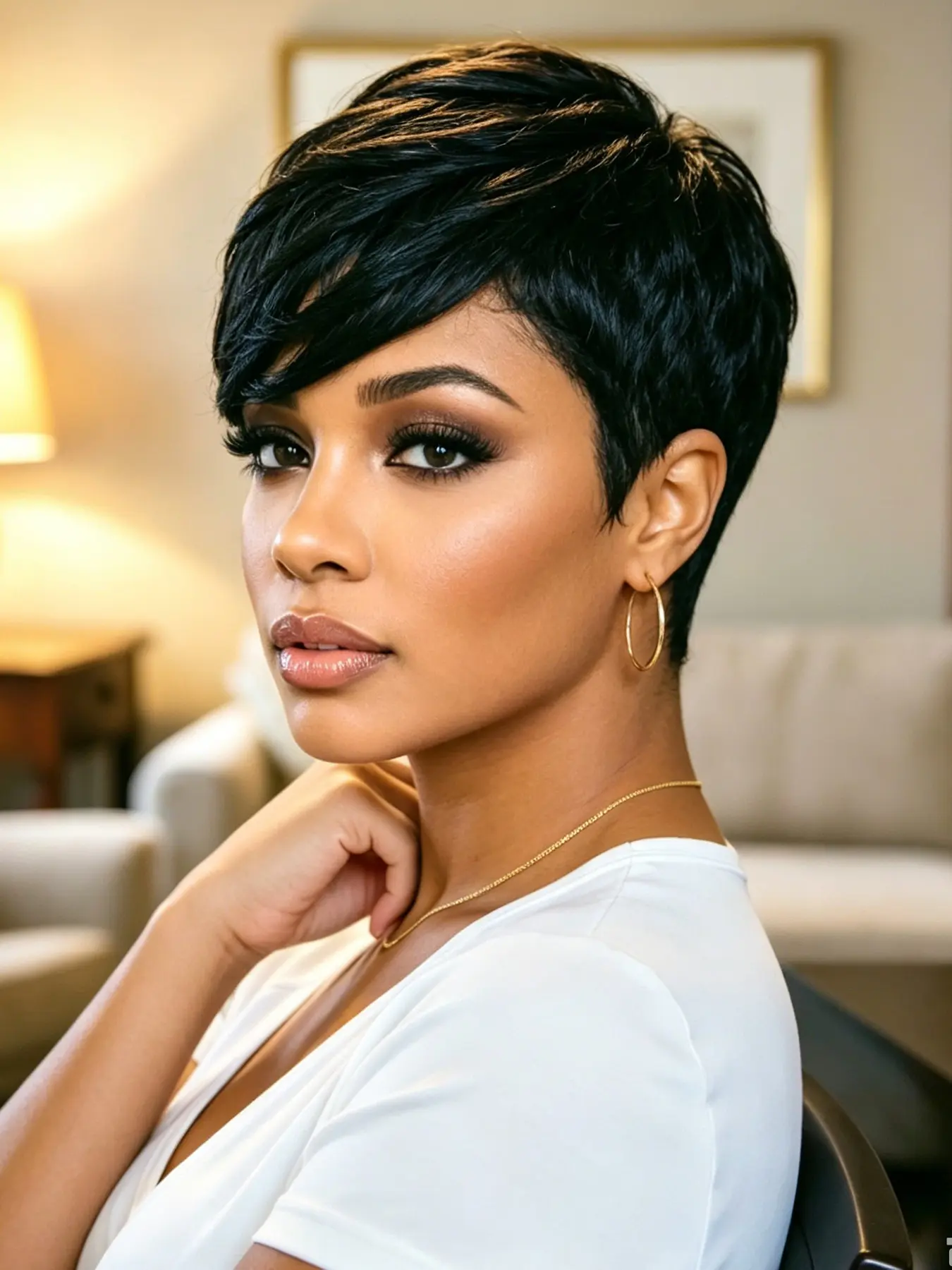 Natural Straight Pixie Cut Human Hair Silky Wig, Short Wigs with Bangs for Women, Machine Made, Stylish and Comfortable Hairstyle