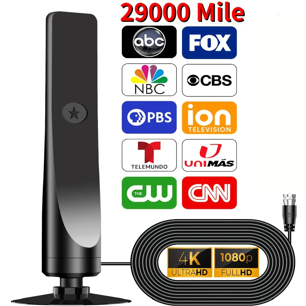 2026 Smart TV Antenna for Smart TVs & Devices, Mini Indoor HD/UHD Digital Antenna 29000 Miles Range, Free Local Channels, Supports SD/HD Reception, Coaxial Cable Included, No External Amplifier Needed
