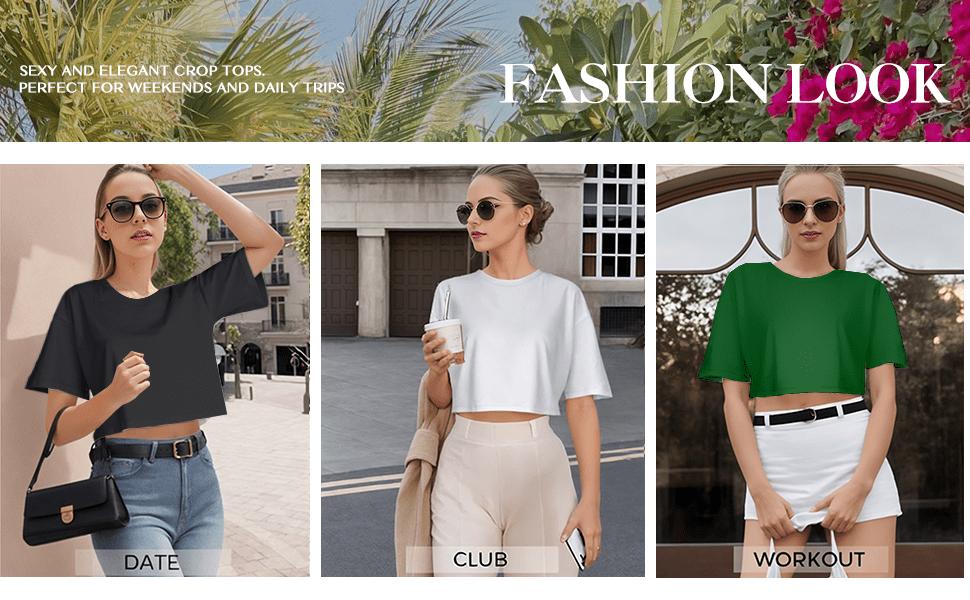 Women's basic cropped top, drop-shoulder T-shirt, short-sleeved, round neck, casual summer solid color cropped top Women's basic cropped top, drop-shoulder T-shirt, short-sleeved, round neck, casual summer solid color cropped top