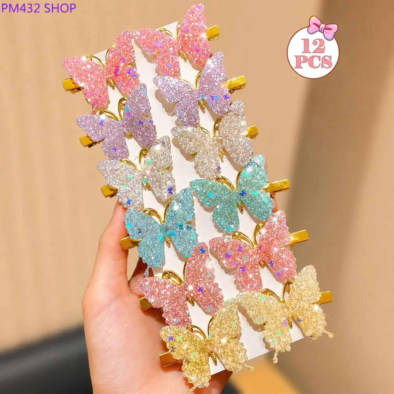 12pcs Vibrant Shiny Finish Cute Hair Clips Set - Colorful Butterfly Fashion Hair Accessories for Girls, Enhances Sweet Elegant Styling, Suitable for Beach, Casual Outings, Ideal Gift, Parties, Female