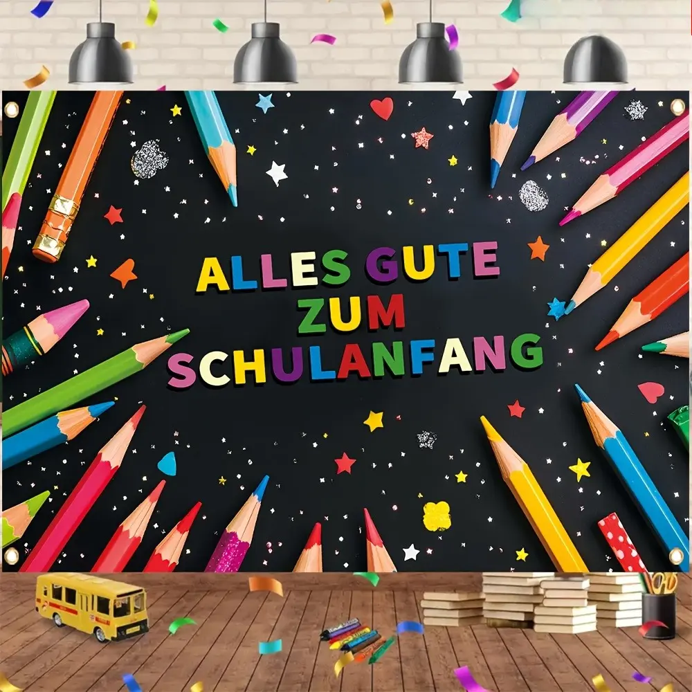 Happy Back to School Banner, Cheerful Classroom Decoration with Colorful School Theme Design for Photography, Wall Decor, Studio Backgrounds and School Events