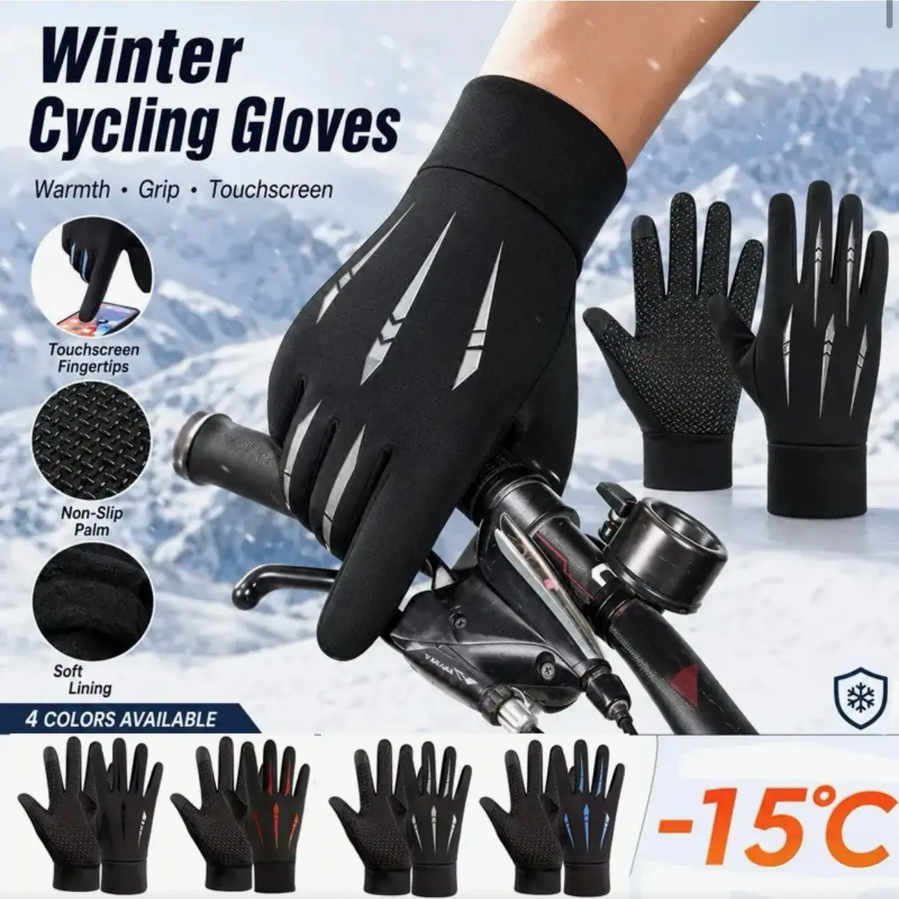 1 Pair of Outdoor Cycling Gloves, Plush Thickened Warm Gloves, Two-finger Sensitive Touch Screen Design, High Elasticity, Comfort, Anti-slip and Warm in Autumn and Winter, Suitable for Skiing, Motorcycle, Hiking and Other Sports