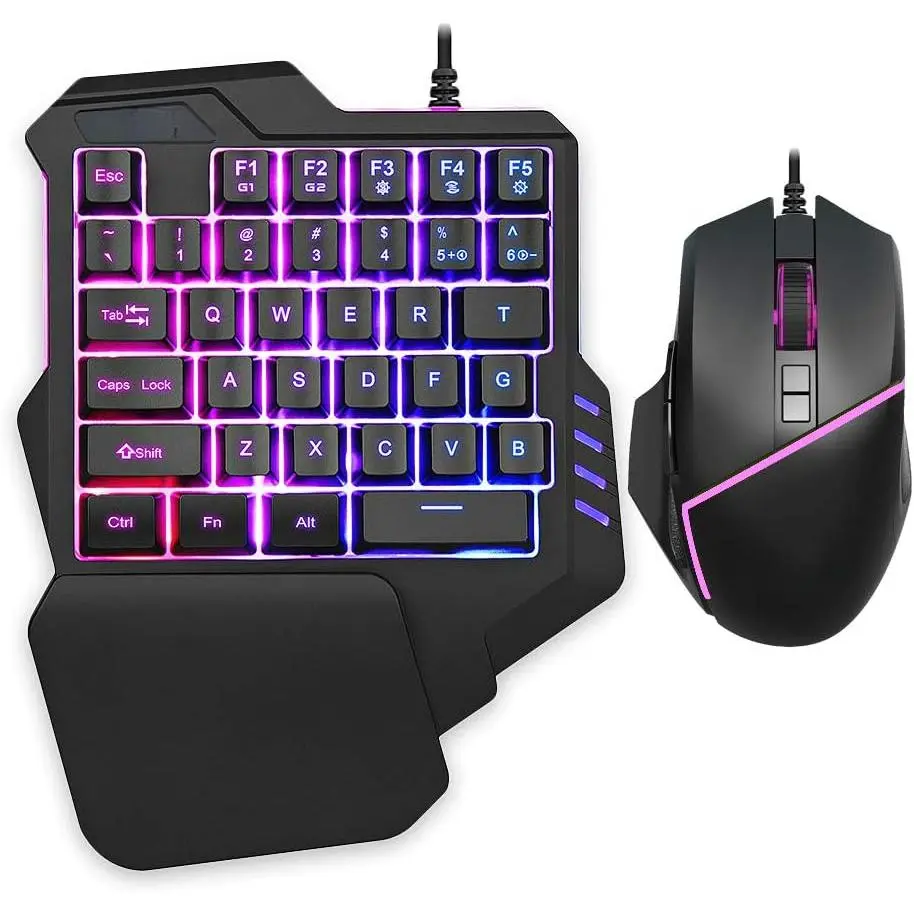 One-Handed RGB Gaming Keyboard and Mouse Combo, 35 Keys Mini Gaming Keypad, 6400 DPI Mouse, Portable Game Controller for PC Gamer