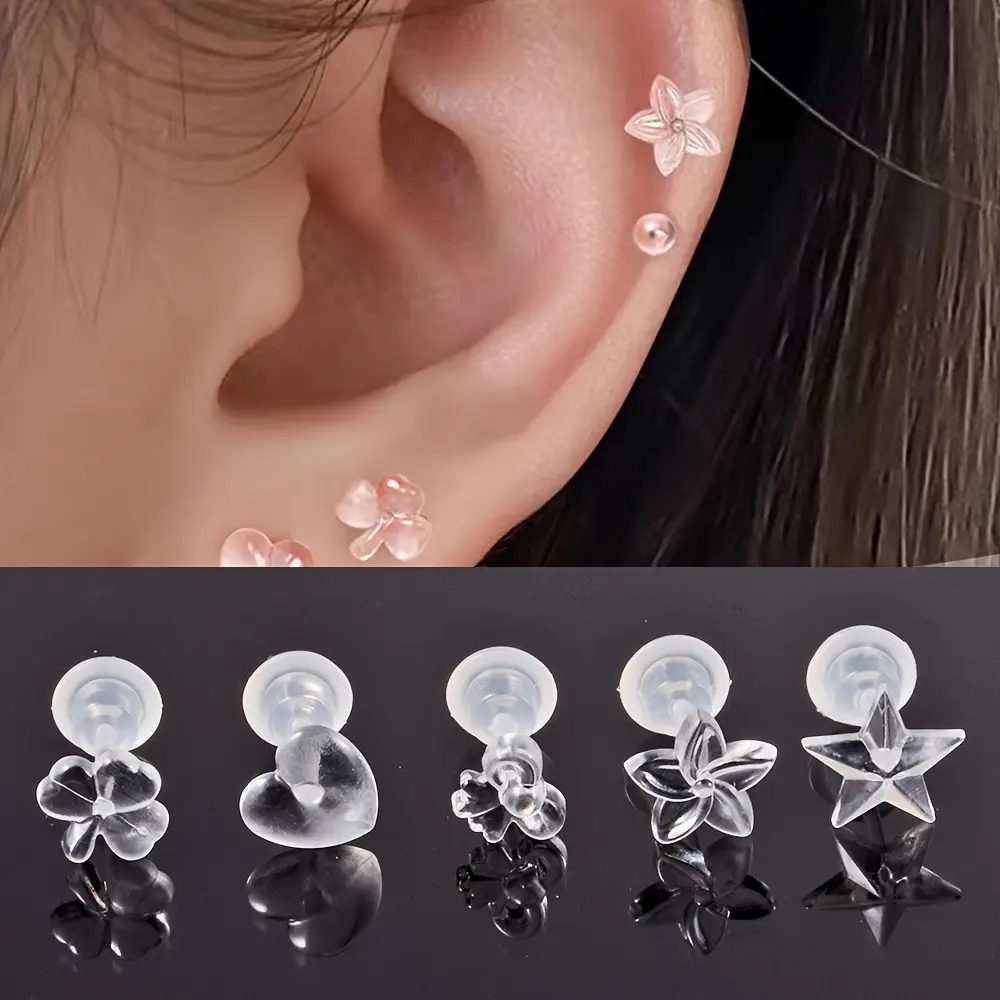Mixed Style Hypoallergenic Simple Plastic Earrings, Transparent Studs and Resin Backing, DIY Ear Jewelry, Fashionable Accessories