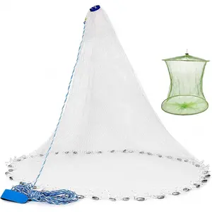 American Saltwater Fishing Cast Net for Bait Trap Fish 3ft/4ft/5ft/6ft/7ft/8ft/9ft/10ft Radius Casting Nets with Heavy Duty Real Zinc Sinker Weights, 3/8inch Mesh Size