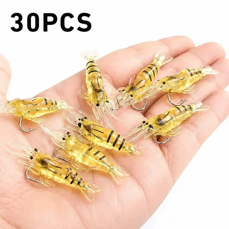 15/30/60Pcs Realistic Shrimp Soft Lure, Bionic Imitation Shrimp Bait, fishing bait lures girlFlexible Soft Plastic Fishing Lures, High Fish Attraction Tackle, Durable Artificial Baits for Freshwater Saltwater Outdoor Angling Christmas Ghost Bogg Bag Charm