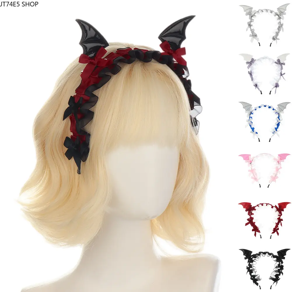 Dark Gothic Lolita Headband with Bat Motif, Lightweight Lace Fabric Hair Accessory, Unisex Fit for Halloween and Cosplay Wear