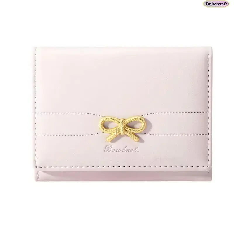 Bow Accent Mini Bifold Wallet Coquette Aesthetic Compact Card Holder With ID Window Slim Daily Fashion Purse Girly Holiday Gift, Christmas, Teenage Girls Gifts