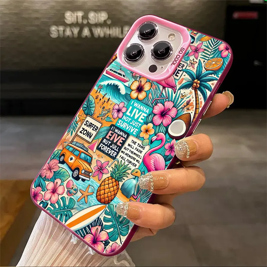 Phone Case - 1pc a Tropical Beach Surf Van Flamingo Phone Cover, Compatible with for Apple Iphone 11, 12, 13 Pro Max, 16, 15, 14 Plus, 17 Pro Max, XS Max, XS, X, 7 Plus, And 8 Plus. This Shockproof, Vintage