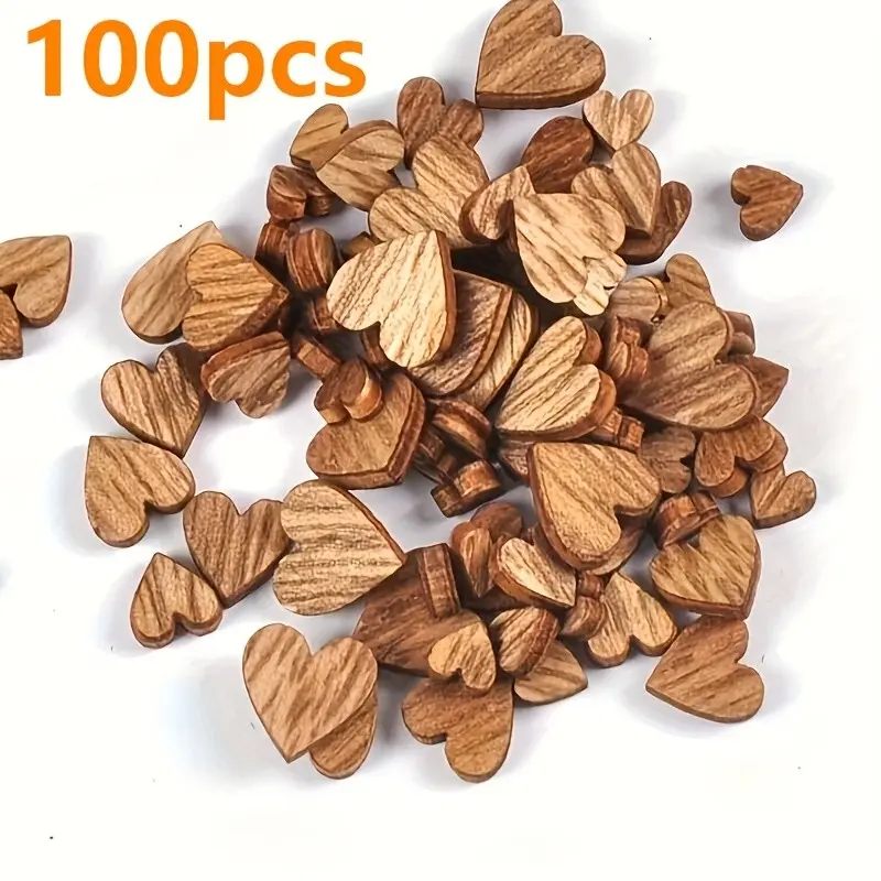 100pcs Mini Vintage Heart Shaped Handcrafted Wooden Slices Ornaments, Rustic Heart Wood Cutouts for DIY Handmade Crafts Decor, Holiday & Event Decorations