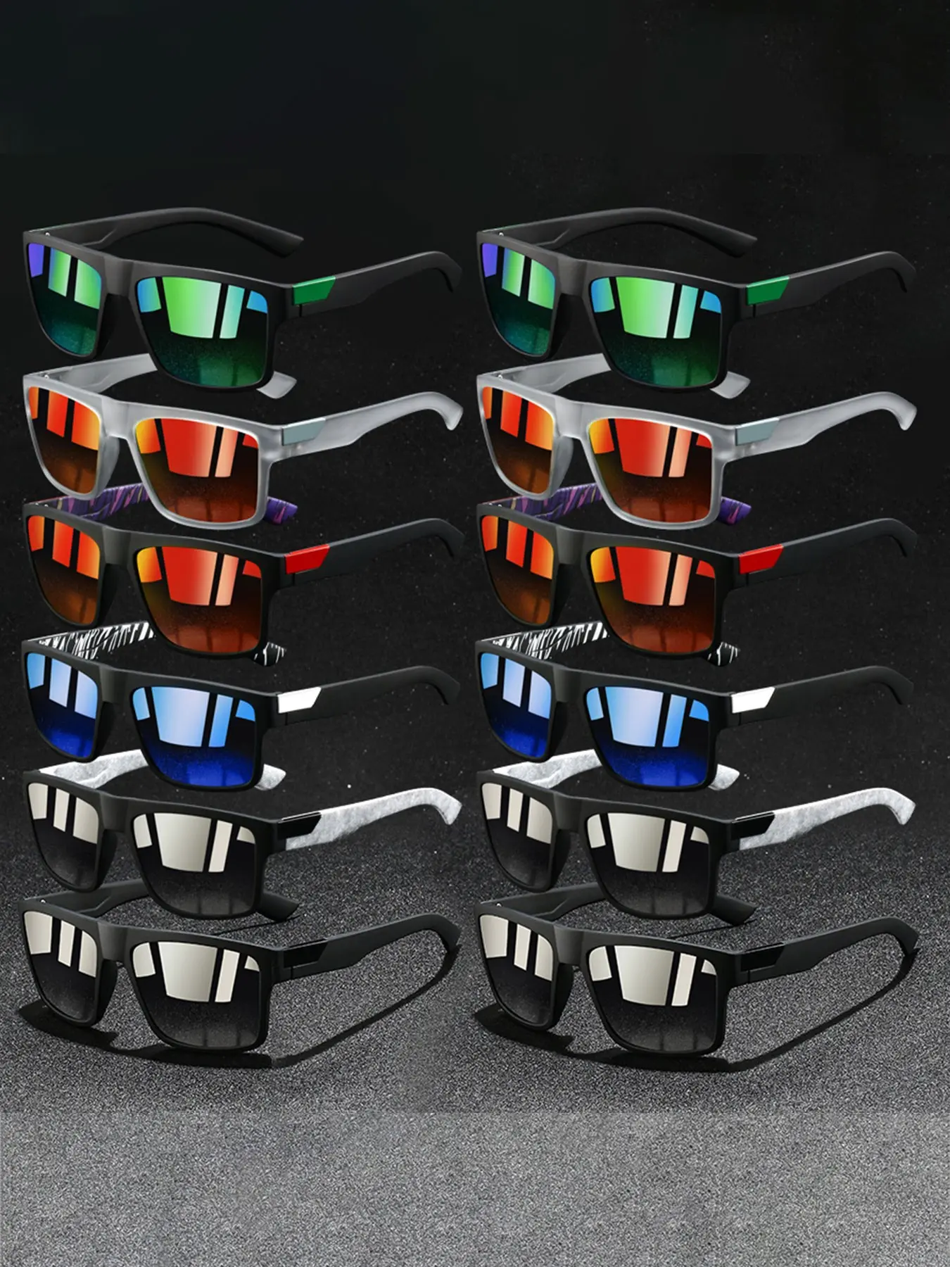 12 pairs of the latest spliced square sunglasses, UV400 protective lenses and comfortable rubber nose pads, suitable for both men and women, perfectly balancing fashion and protection, suitable for various outdoor activities and daily casual wear.