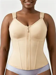 1 Count Women's Solid Color Compression Waist Trainer Vest, Colombian Shapewear, Adjust Hook Shapewear Girdle with Zipper Closure, Fajas, Bust Support Tummy Control Waist Cincher Top, High Elastic Sculpting Shapewear Belts, Suitable for Sport & Fitness