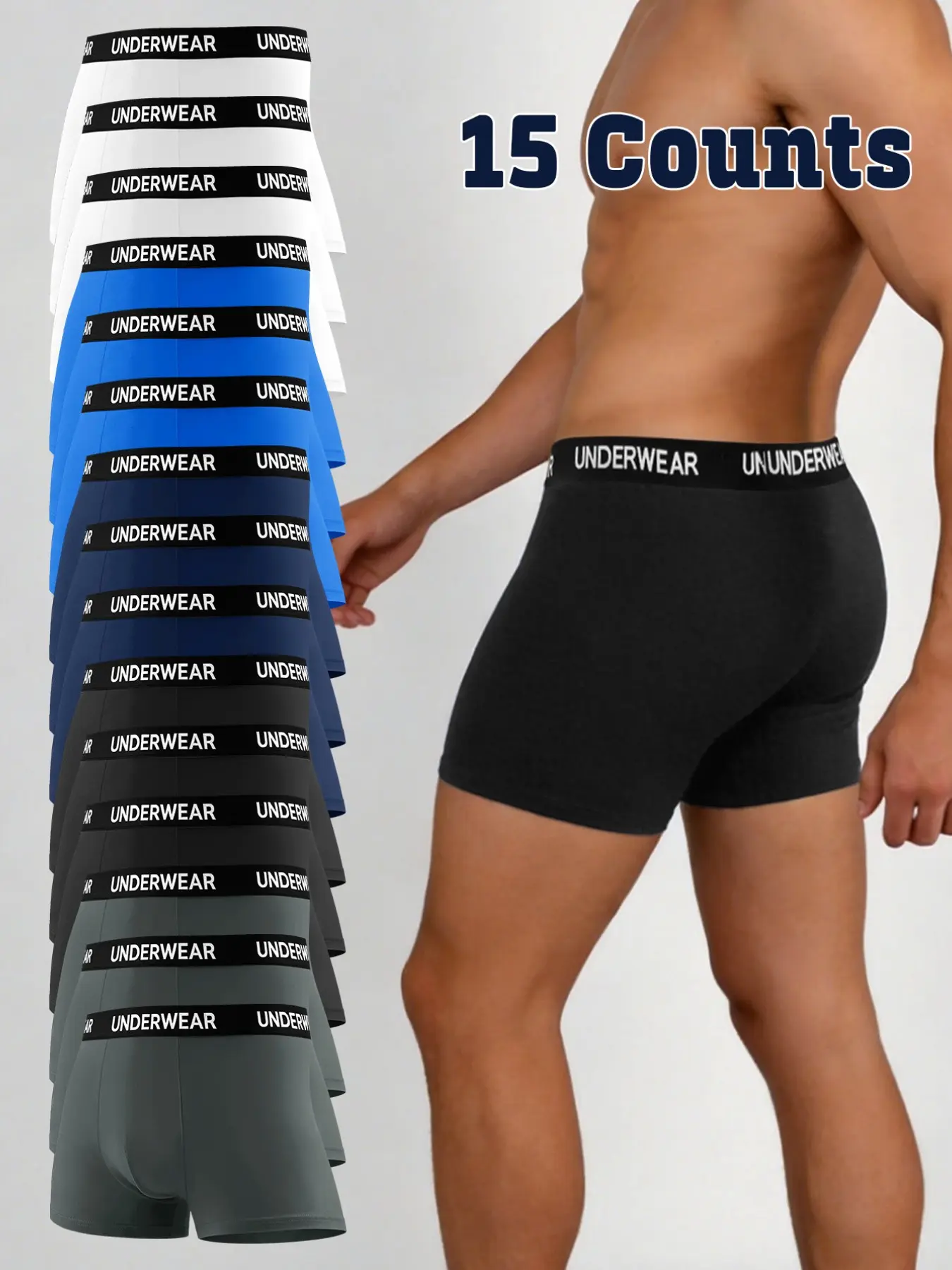 15 pcs men's Solid color leisure boxer briefs, Soft men's underwear, men's underwear suitable for Four Seasons and daily wear - fashionable - comfortable Men's underwears. Suitable for attending weddings, men's innovative underwear.