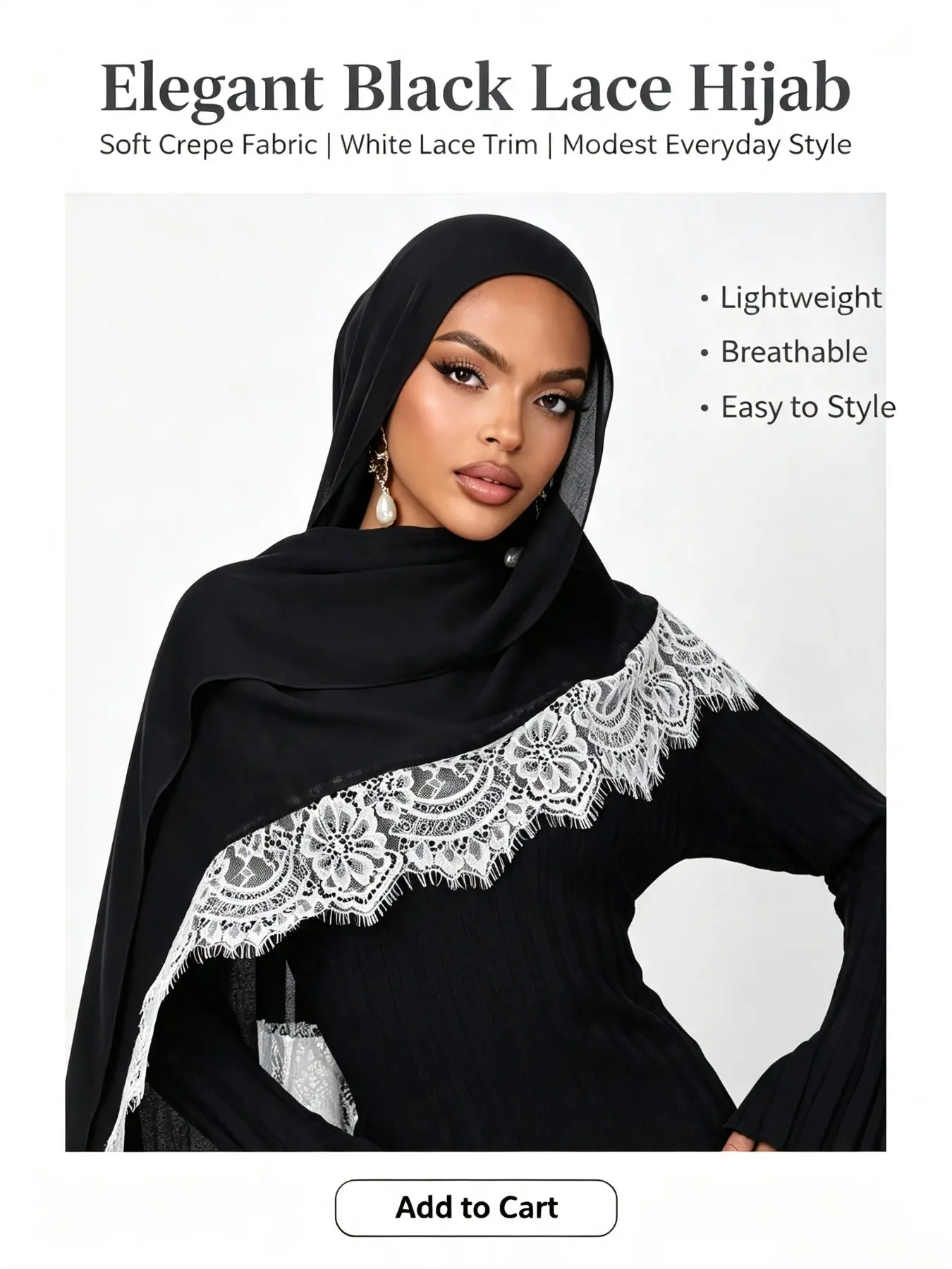 Fashion Floral Lace Hijab Scarf, Breathable Chiffon Headscarf, Sun Protection Wrap for Daily Outing, Travel, Photography, All Seasons