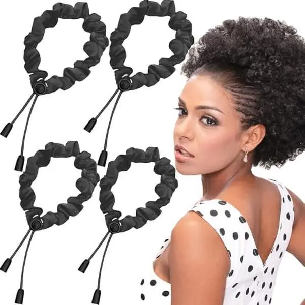 Silk Hair Ties for Curly Hair – 2-Pack Scrunchies & Adjustable Puff Cuff | Gentle Ponytail Holder for Thick Hair, Dreadlocks & Natural Hair (Boho Silk Pattern),camping essentials